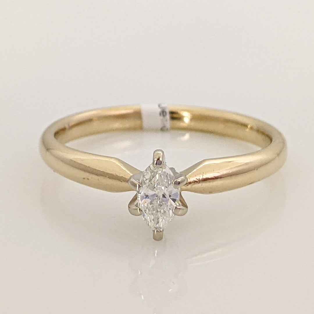 14K .23 CARAT TOTAL I1 F DIAMOND MARQUISE SOLITAIRE ESTATE RING 2.3 GRAMS