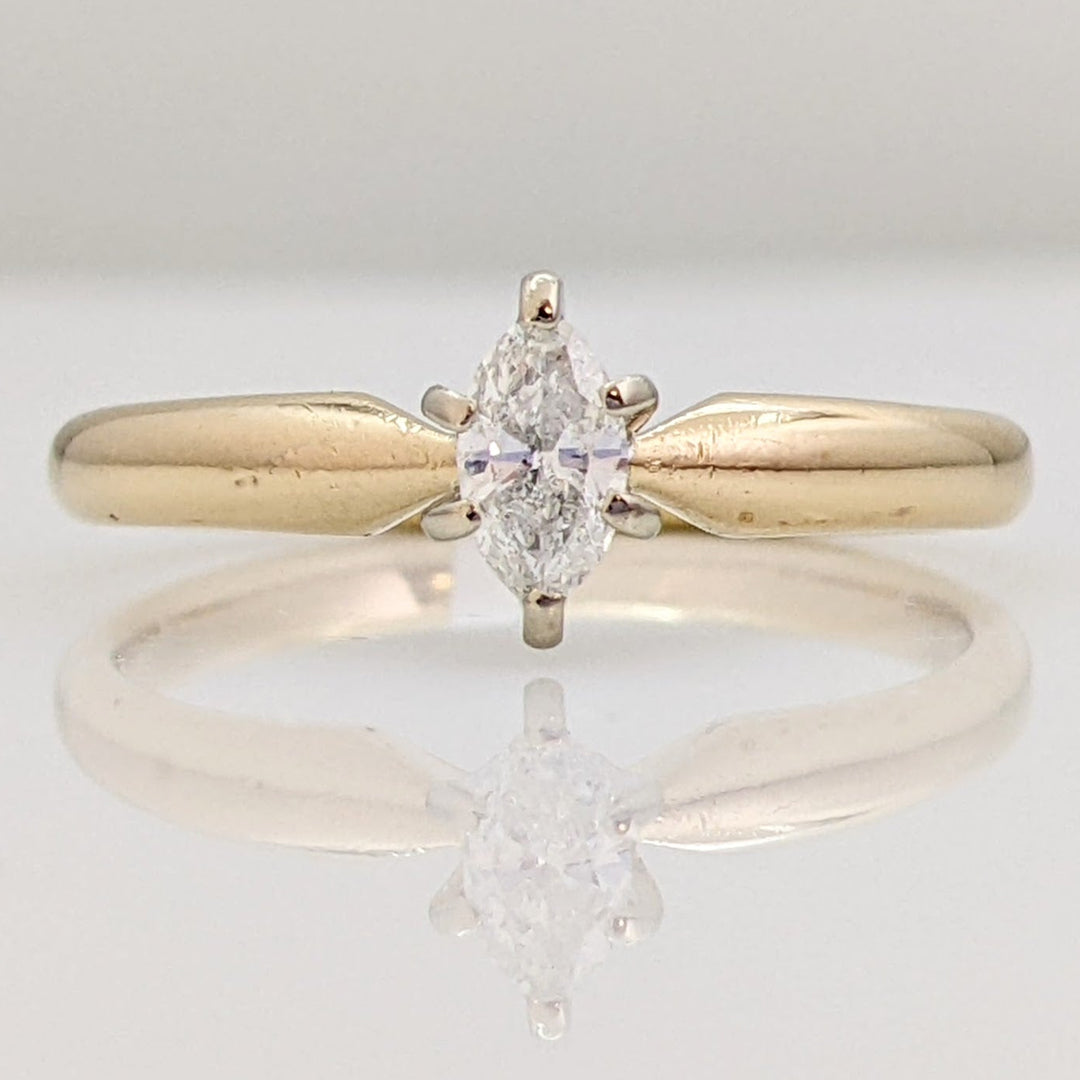 14K .23 CARAT TOTAL I1 F DIAMOND MARQUISE SOLITAIRE ESTATE RING 2.3 GRAMS