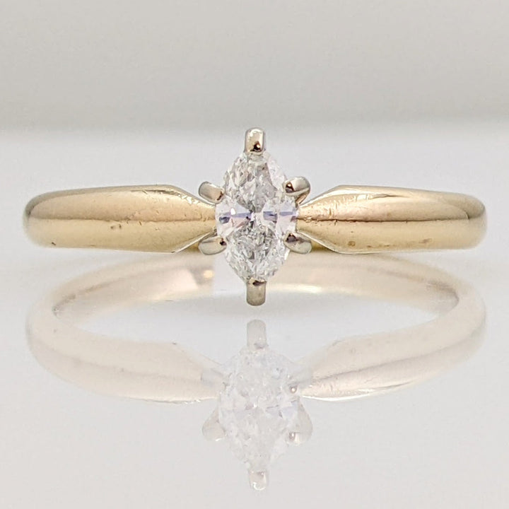 14K .23 CARAT TOTAL I1 F DIAMOND MARQUISE SOLITAIRE ESTATE RING 2.3 GRAMS