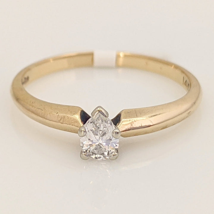 14K .17 CARAT TOTAL SI2 G DIAMOND PEAR SOLITAIRE ESTATE RING 1.8 GRAMS