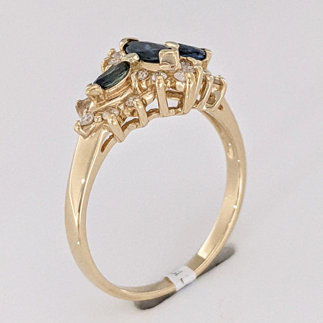 14K SAPPHIRE MARQUISE (3) 3X5- 1.75X3 WTH .20 DIAMOND TOTAL WEIGHT ESTATE RING 2.8 GRAMS