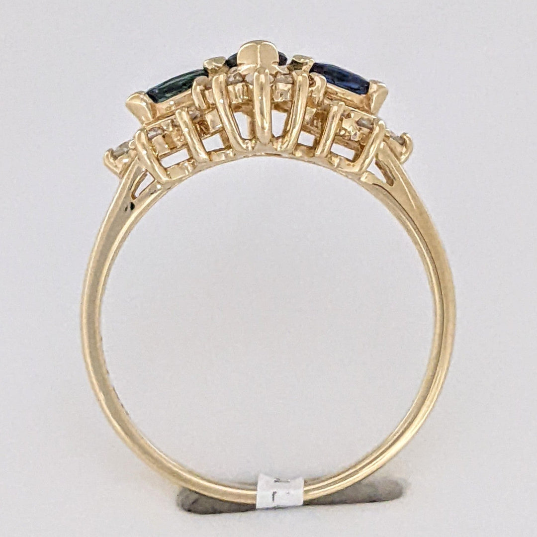 14K SAPPHIRE MARQUISE (3) 3X5- 1.75X3 WTH .20 DIAMOND TOTAL WEIGHT ESTATE RING 2.8 GRAMS
