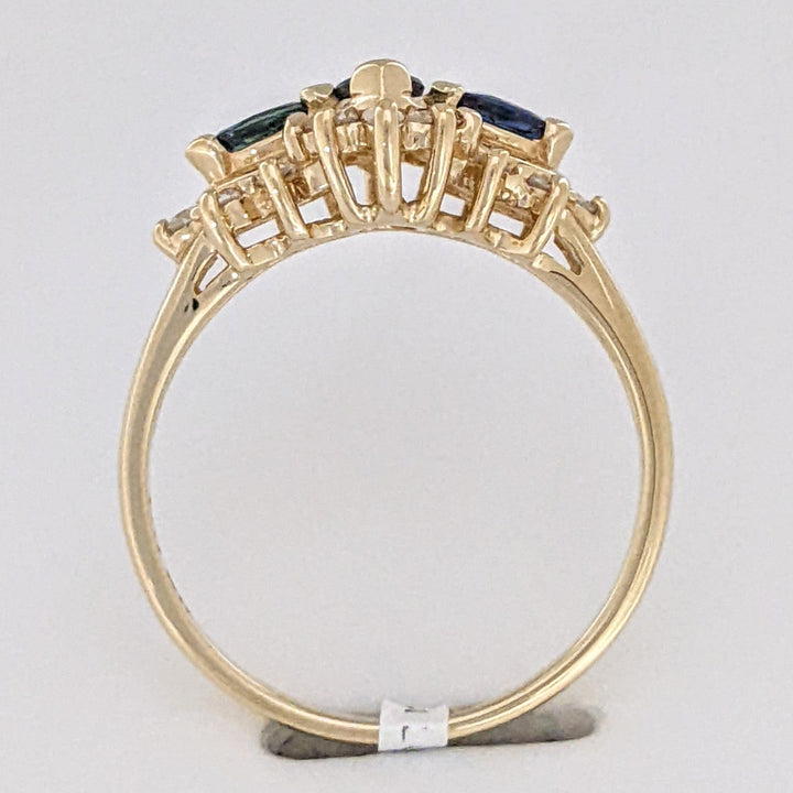 14K SAPPHIRE MARQUISE (3) 3X5- 1.75X3 WTH .20 DIAMOND TOTAL WEIGHT ESTATE RING 2.8 GRAMS