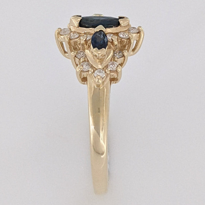 14K SAPPHIRE MARQUISE (3) 3X5- 1.75X3 WTH .20 DIAMOND TOTAL WEIGHT ESTATE RING 2.8 GRAMS