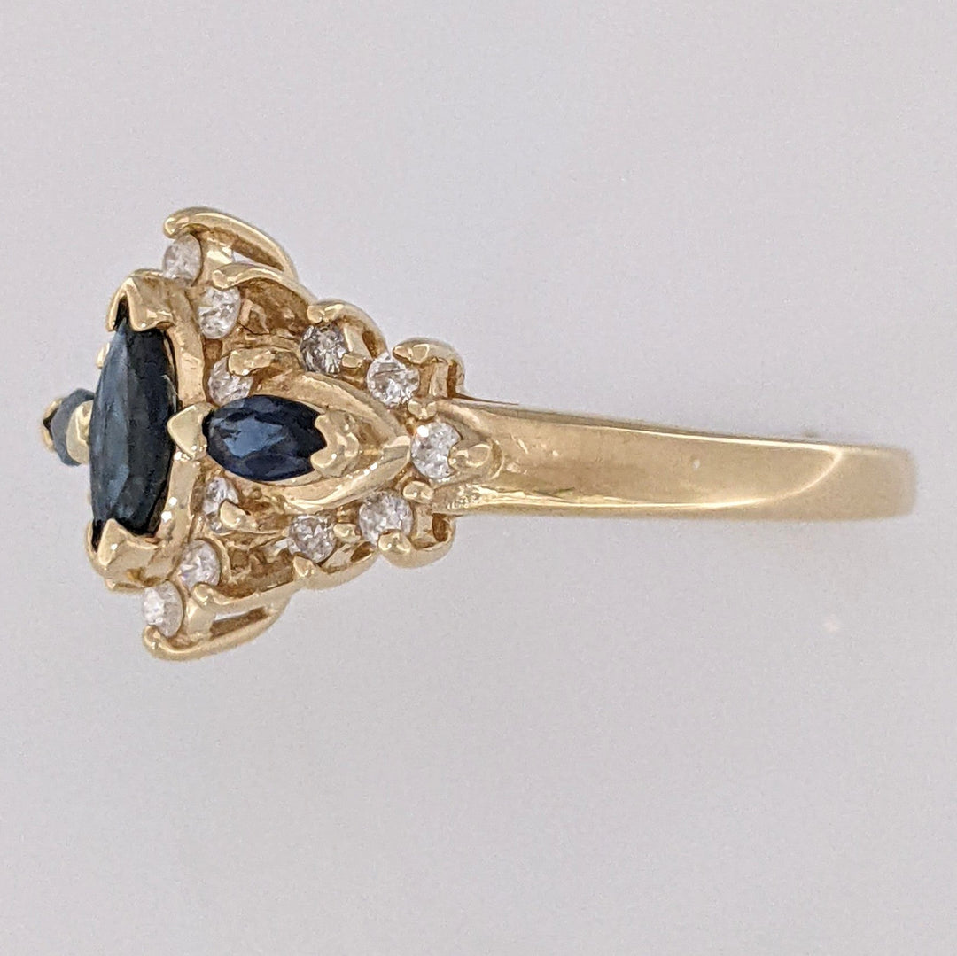 14K SAPPHIRE MARQUISE (3) 3X5- 1.75X3 WTH .20 DIAMOND TOTAL WEIGHT ESTATE RING 2.8 GRAMS