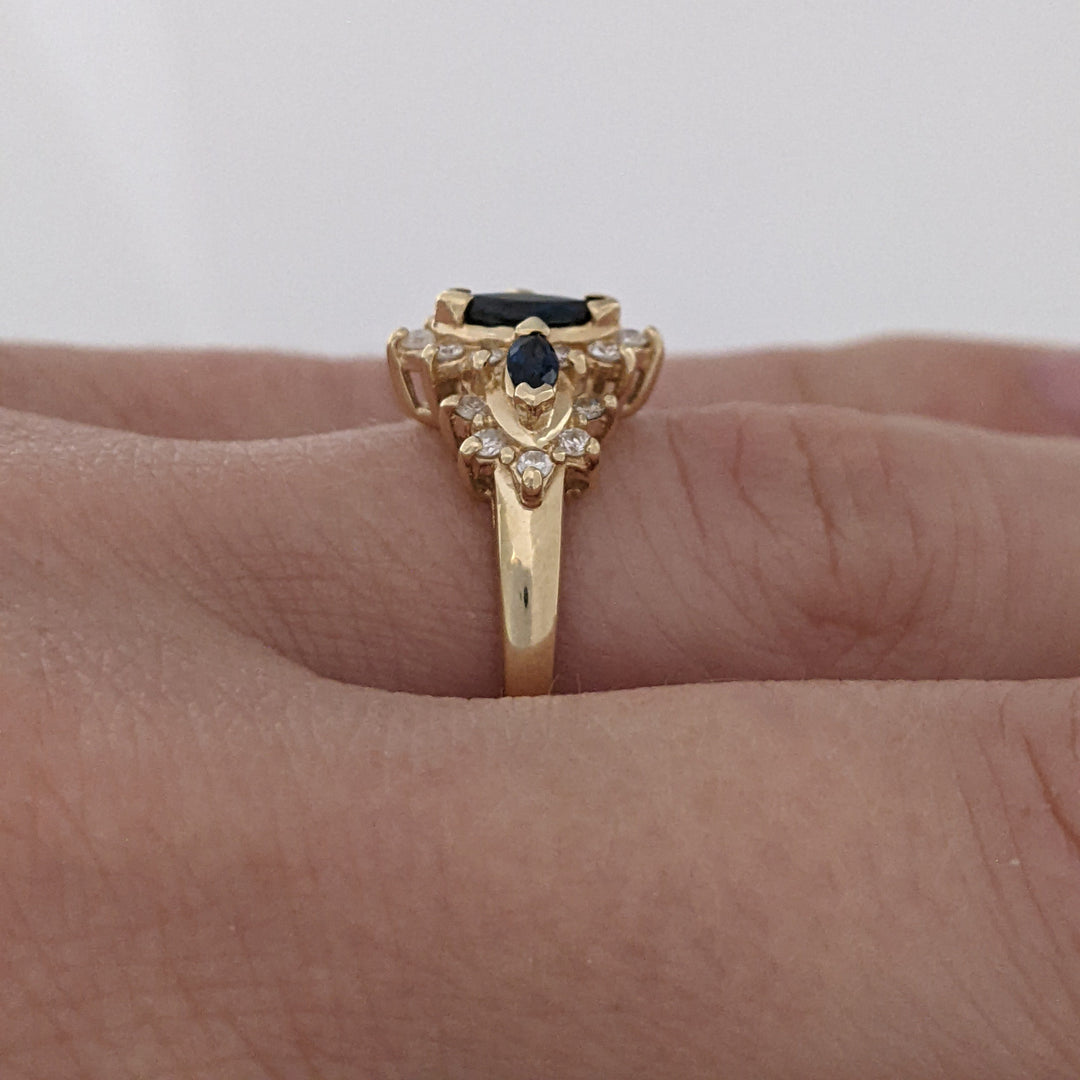 14K SAPPHIRE MARQUISE (3) 3X5- 1.75X3 WTH .20 DIAMOND TOTAL WEIGHT ESTATE RING 2.8 GRAMS