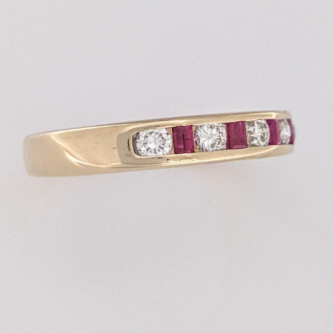 14K RUBY PRINCESS CUT 2MM WITH .25 DIAMOND TOTAL WEIGHT CHANNEL-SET ESTATE BAND 3.3 GRAMS