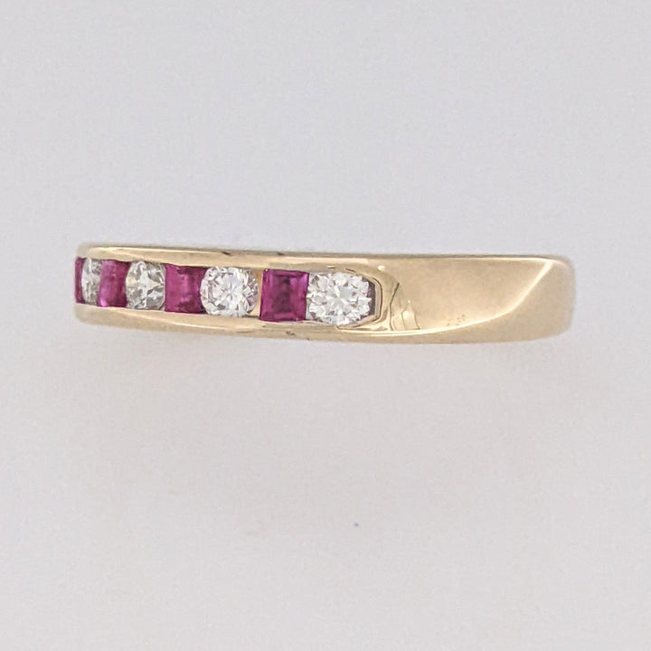 14K RUBY PRINCESS CUT 2MM WITH .25 DIAMOND TOTAL WEIGHT CHANNEL-SET ESTATE BAND 3.3 GRAMS