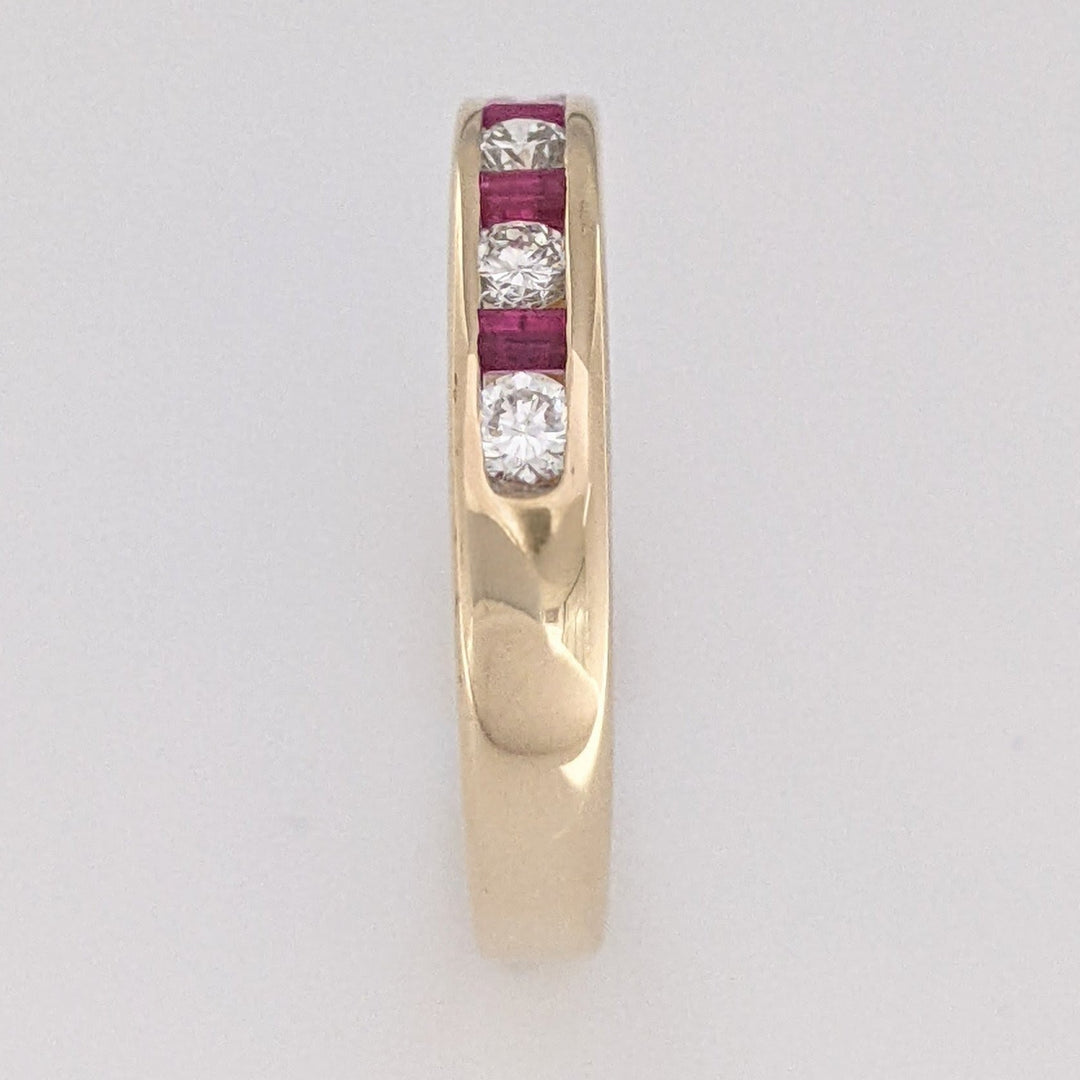 14K RUBY PRINCESS CUT 2MM WITH .25 DIAMOND TOTAL WEIGHT CHANNEL-SET ESTATE BAND 3.3 GRAMS