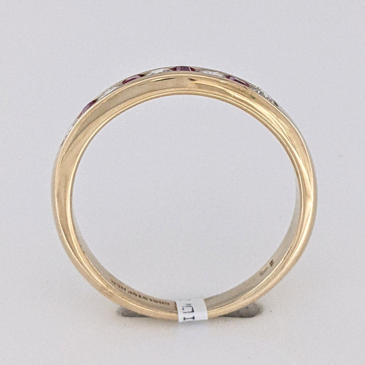 14K RUBY PRINCESS CUT 2MM WITH .25 DIAMOND TOTAL WEIGHT CHANNEL-SET ESTATE BAND 3.3 GRAMS