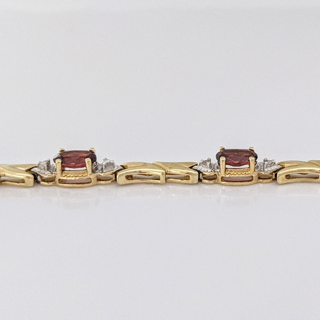 14K TWO-TONE GARNET OVAL (8) WITH MELEE ESTATE BRACELET 8.4 GRAMS
