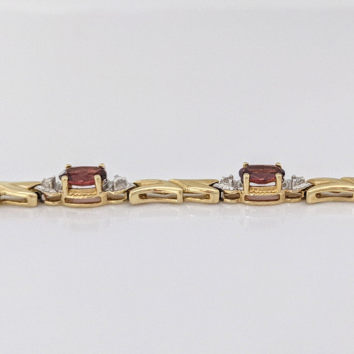 14K TWO-TONE GARNET OVAL (8) WITH MELEE ESTATE BRACELET 8.4 GRAMS
