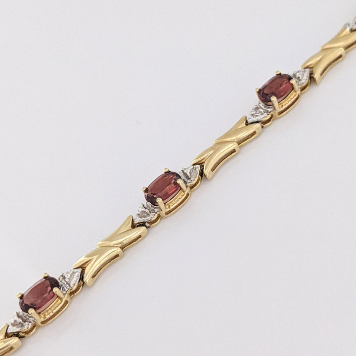 14K TWO-TONE GARNET OVAL (8) WITH MELEE ESTATE BRACELET 8.4 GRAMS