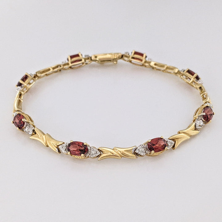 14K TWO-TONE GARNET OVAL (8) WITH MELEE ESTATE BRACELET 8.4 GRAMS