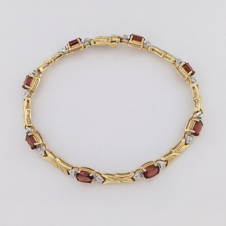 14K TWO-TONE GARNET OVAL (8) WITH MELEE ESTATE BRACELET 8.4 GRAMS