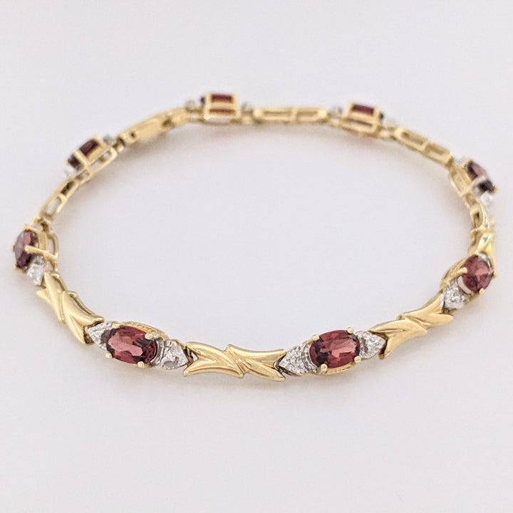 14K TWO-TONE GARNET OVAL (8) WITH MELEE ESTATE BRACELET 8.4 GRAMS