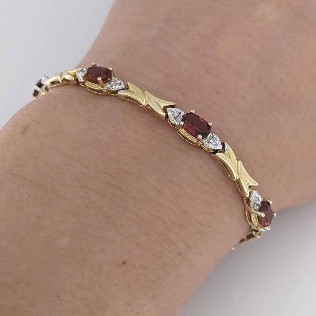 14K TWO-TONE GARNET OVAL (8) WITH MELEE ESTATE BRACELET 8.4 GRAMS