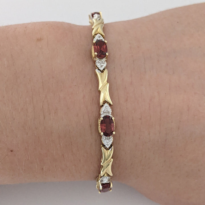 14K TWO-TONE GARNET OVAL (8) WITH MELEE ESTATE BRACELET 8.4 GRAMS