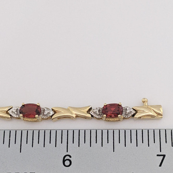 14K TWO-TONE GARNET OVAL (8) WITH MELEE ESTATE BRACELET 8.4 GRAMS