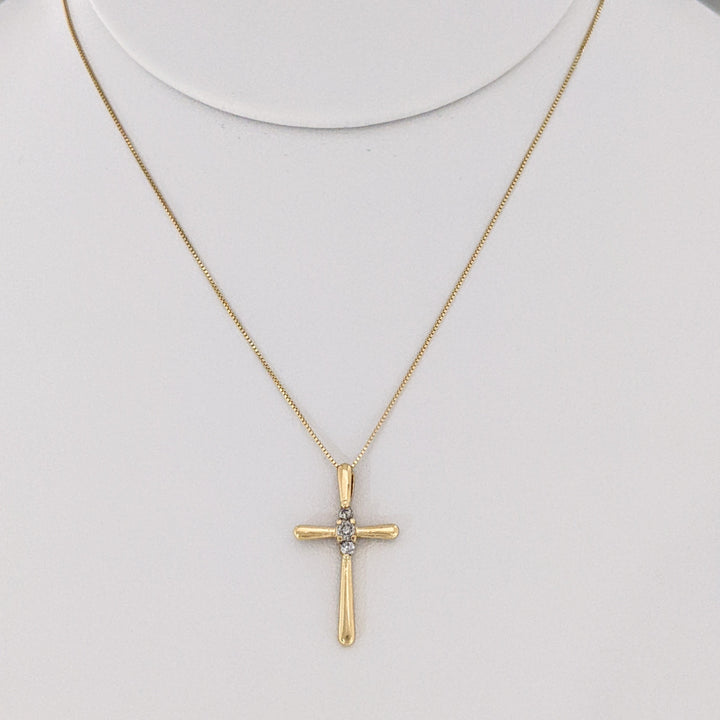10K DIAMOND ROUND (3) ESTATE CROSS PENDANT & CHAIN 1.7 GRAMS