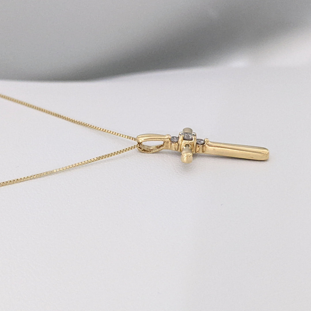 10K DIAMOND ROUND (3) ESTATE CROSS PENDANT & CHAIN 1.7 GRAMS