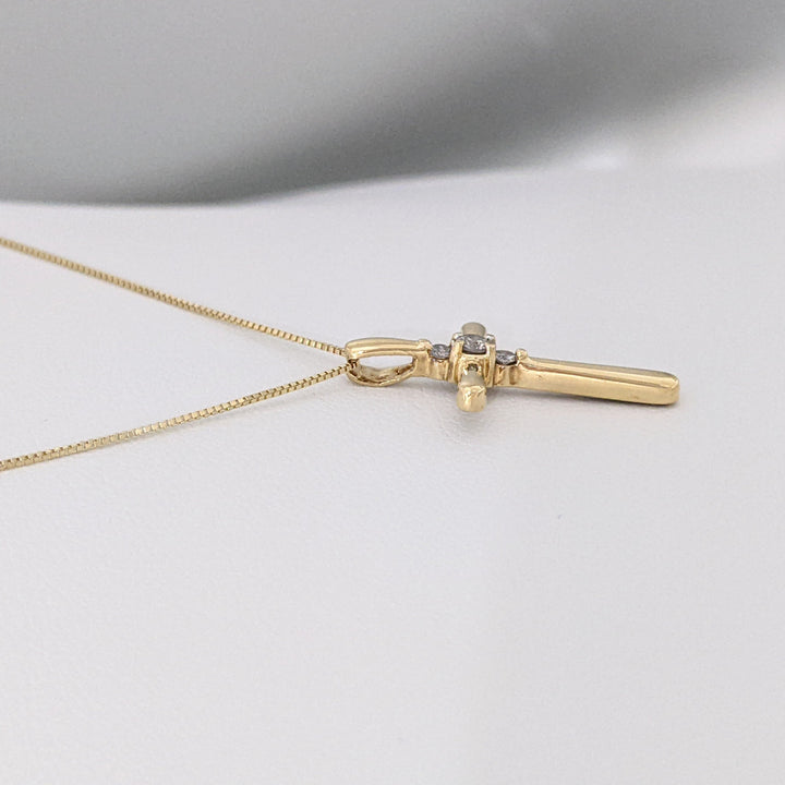 10K DIAMOND ROUND (3) ESTATE CROSS PENDANT & CHAIN 1.7 GRAMS
