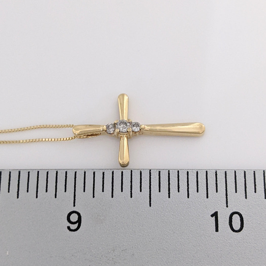 10K DIAMOND ROUND (3) ESTATE CROSS PENDANT & CHAIN 1.7 GRAMS