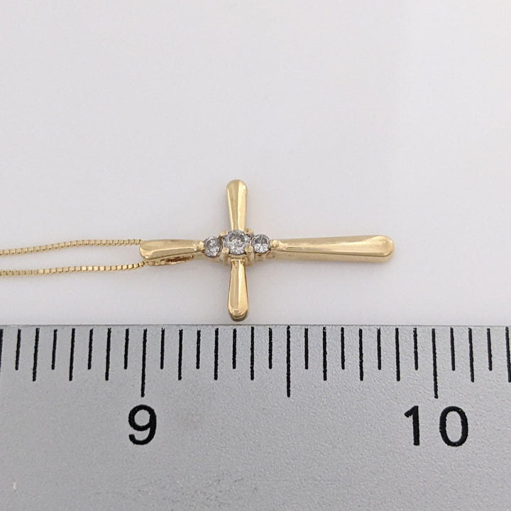 10K DIAMOND ROUND (3) ESTATE CROSS PENDANT & CHAIN 1.7 GRAMS