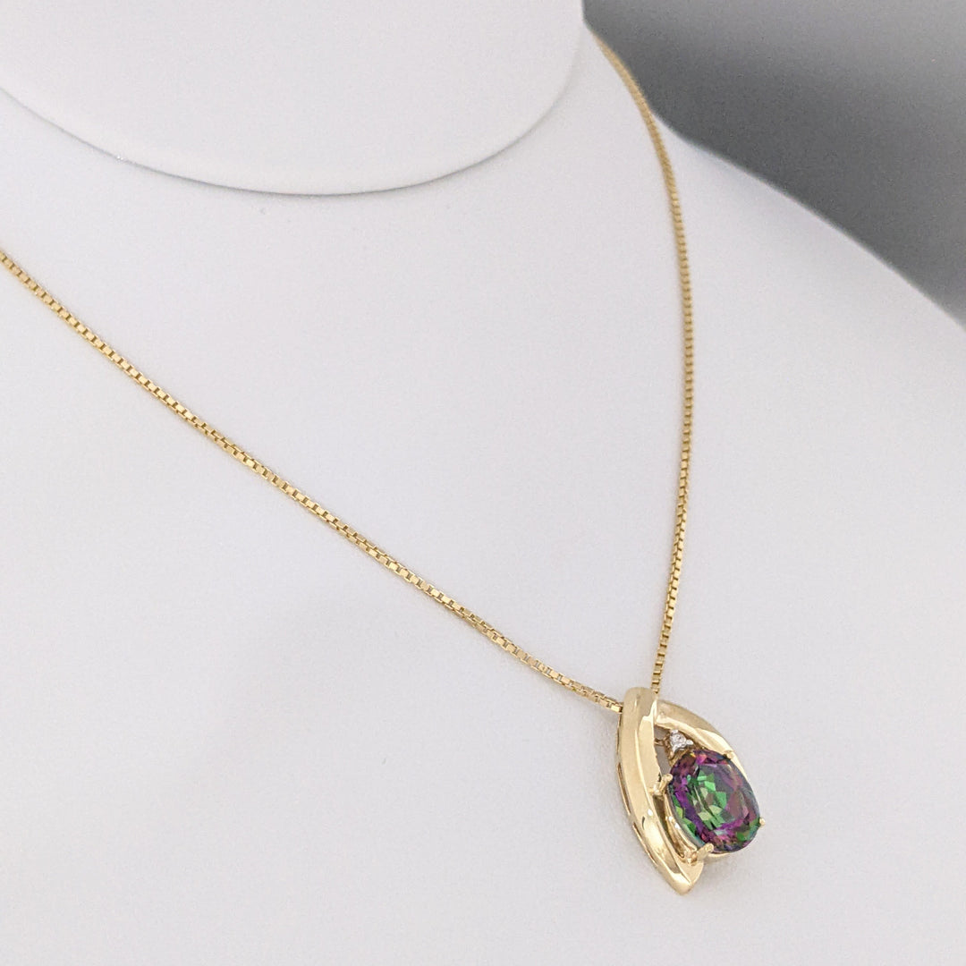 10K MYSTIC TOPAZ OVAL 8X10 WITH MELEE ESTATE PENDANT & 14K CHAIN 5.9 GRAMS