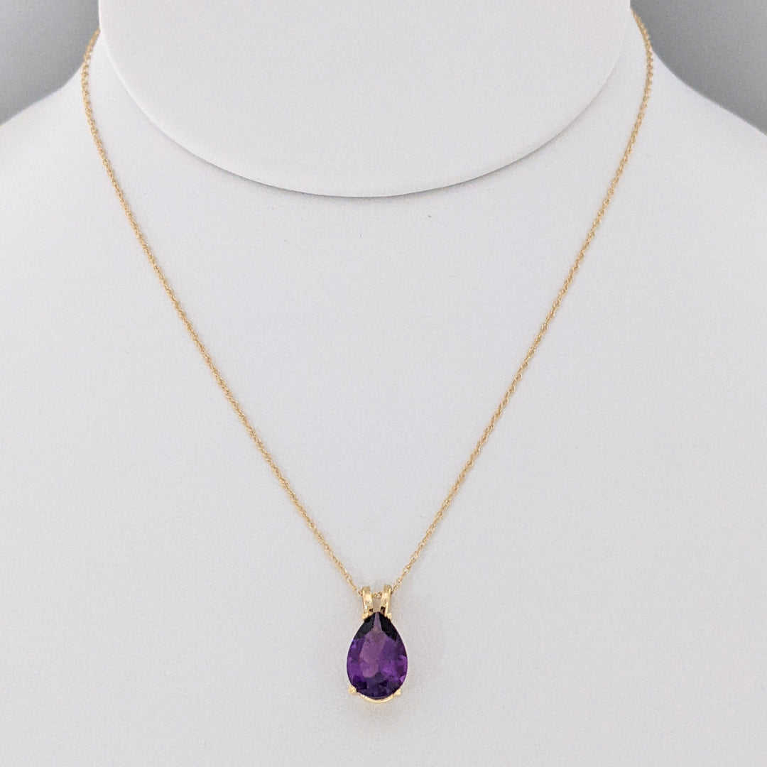 14K AMETHYST PEAR 7X10 ESTATE PENDANT & CHAIN 1.6 GRAMS