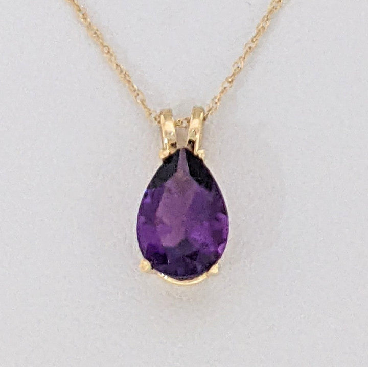 14K AMETHYST PEAR 7X10 ESTATE PENDANT & CHAIN 1.6 GRAMS