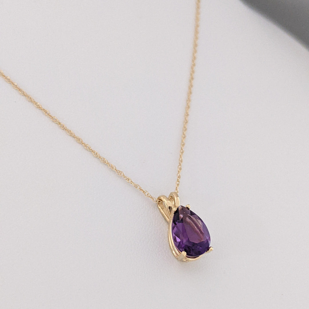 14K AMETHYST PEAR 7X10 ESTATE PENDANT & CHAIN 1.6 GRAMS