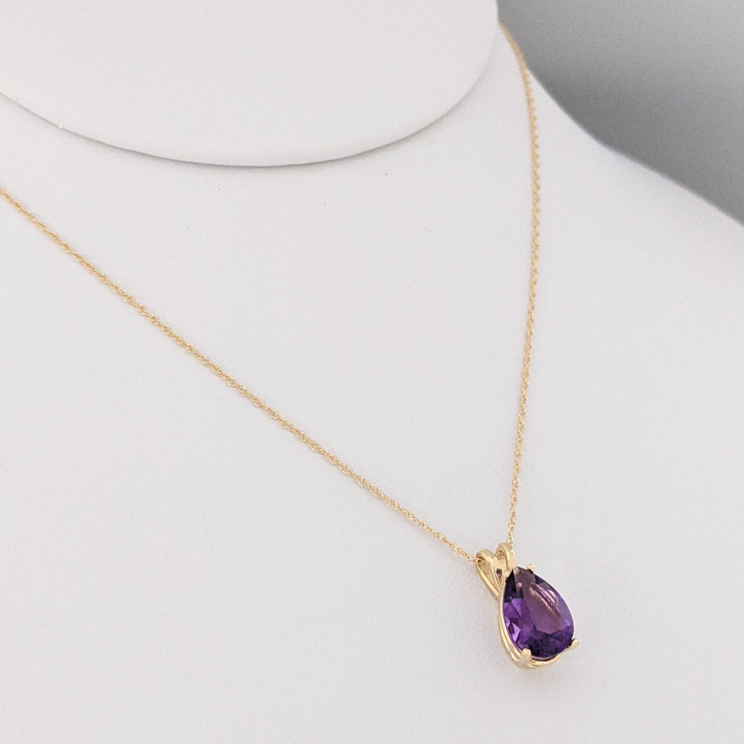 14K AMETHYST PEAR 7X10 ESTATE PENDANT & CHAIN 1.6 GRAMS