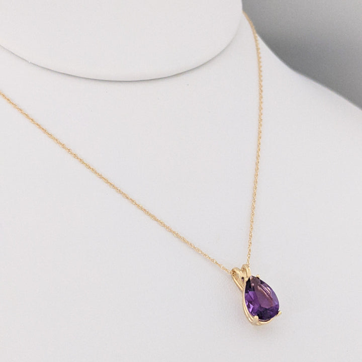 14K AMETHYST PEAR 7X10 ESTATE PENDANT & CHAIN 1.6 GRAMS