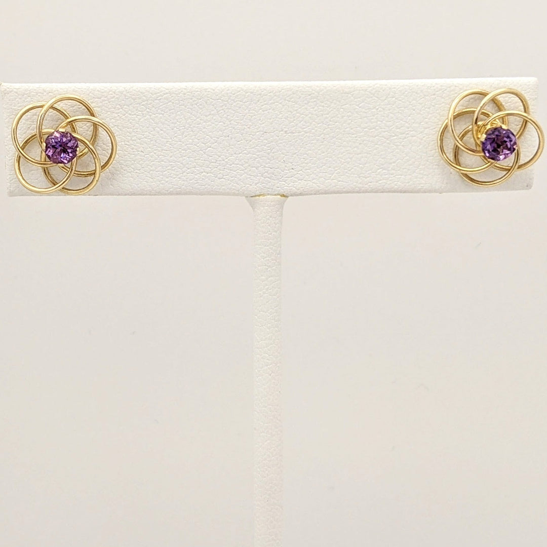 14K AMETHYST ROUND 4MM SWIRL STUD ESTATE EARRINGS 0.9 GRAMS