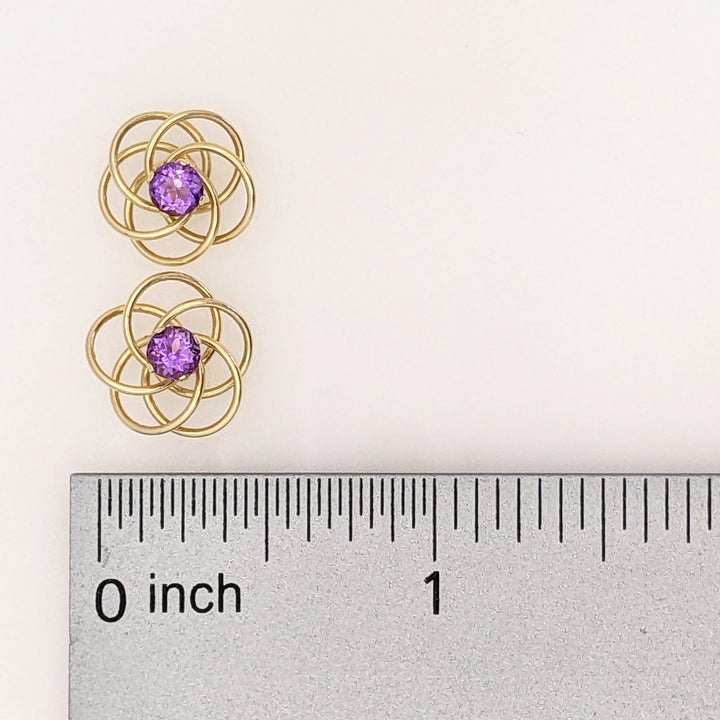 14K AMETHYST ROUND 4MM SWIRL STUD ESTATE EARRINGS 0.9 GRAMS