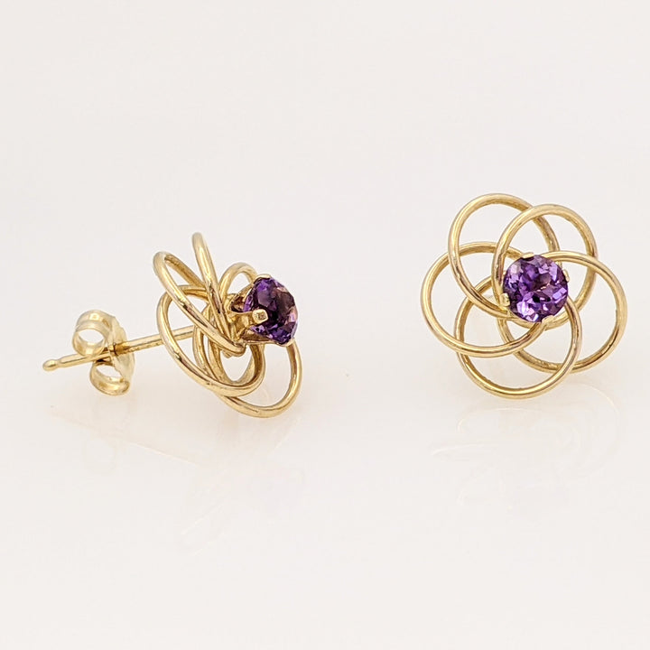 14K AMETHYST ROUND 4MM SWIRL STUD ESTATE EARRINGS 0.9 GRAMS