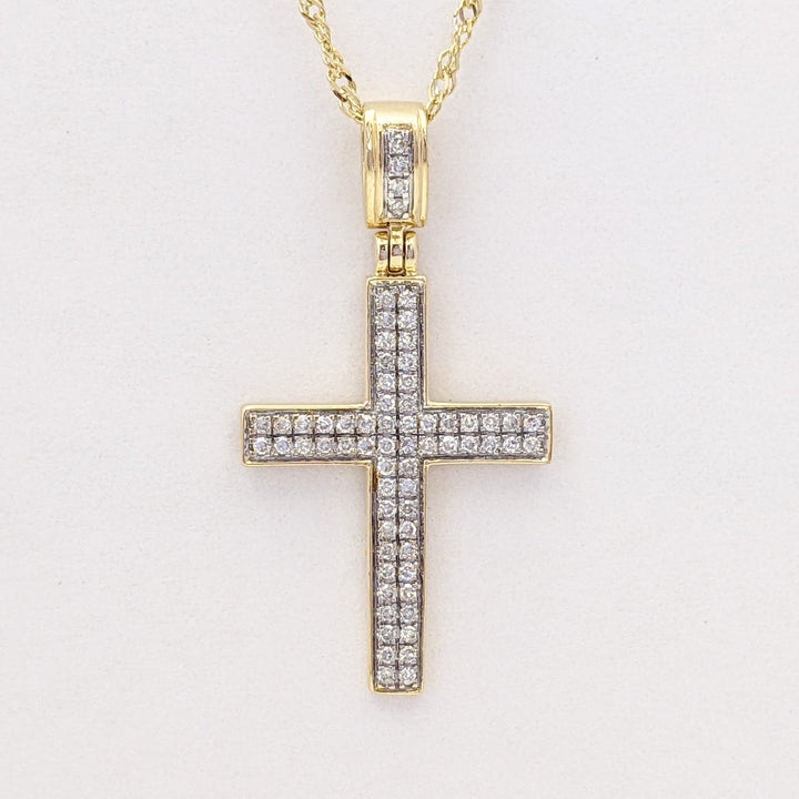 10K DIAMOND ROUND 2-ROW ESTATE CROSS PENDANT & CHAIN 2.1 GRAMS
