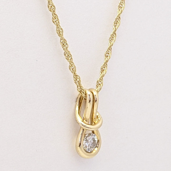 14K .16 CARAT TOTAL VS1 I DIAMOND ROUND LOVE KNOT ESTATE PENDANT & CHAIN 2.1 GRAMS
