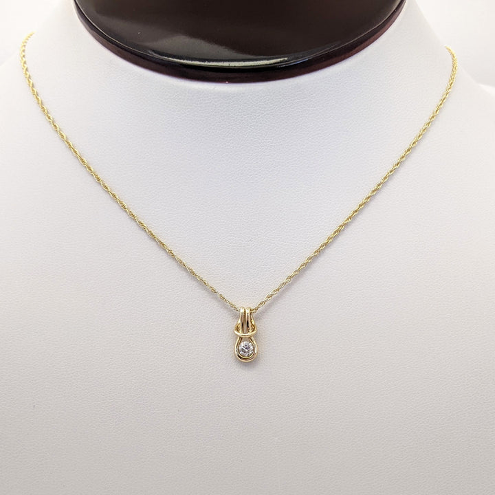 14K .16 CARAT TOTAL VS1 I DIAMOND ROUND LOVE KNOT ESTATE PENDANT & CHAIN 2.1 GRAMS