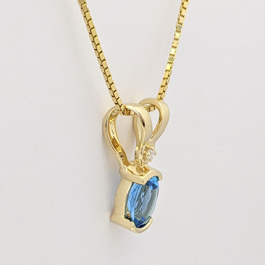 14K BLUE TOPAZ OVAL 6X8 HALF-BEZEL WITH MELEE ESTATE PENDANT & CHAIN 5.1 GRAMS