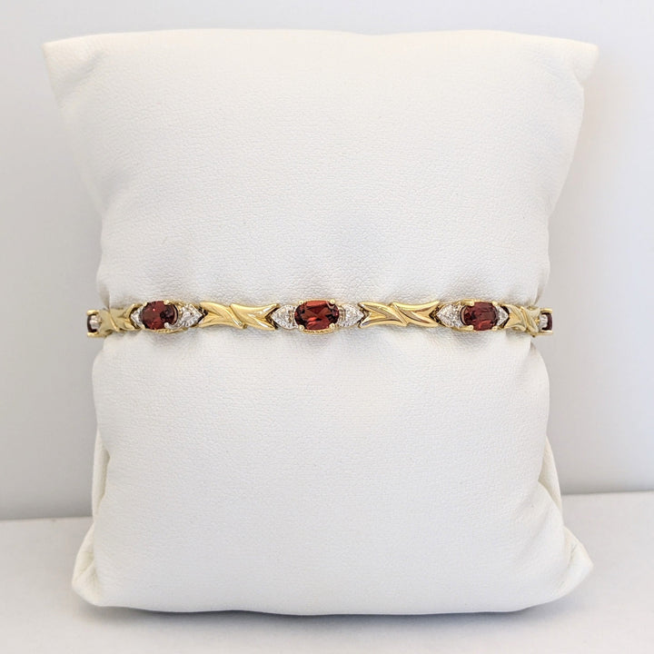 14K TWO-TONE GARNET OVAL (8) WITH MELEE ESTATE BRACELET 8.4 GRAMS