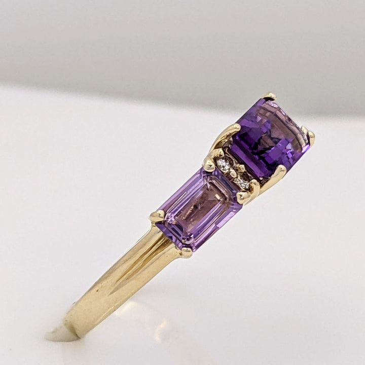 14K AMETHYST EMERALD CUT (1) 5X7 (2) 4X6 WITH MELEE ESTATE RING 3.2 GRAMS