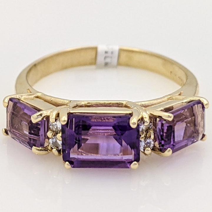 14K AMETHYST EMERALD CUT (1) 5X7 (2) 4X6 WITH MELEE ESTATE RING 3.2 GRAMS