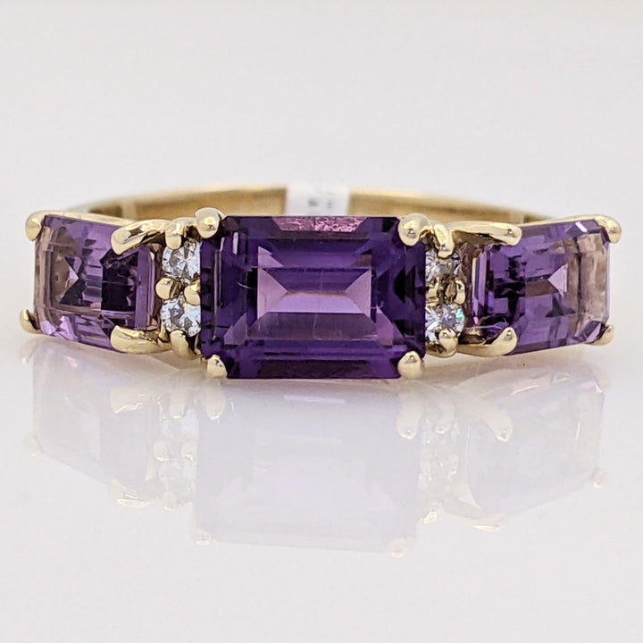 14K AMETHYST EMERALD CUT (1) 5X7 (2) 4X6 WITH MELEE ESTATE RING 3.2 GRAMS