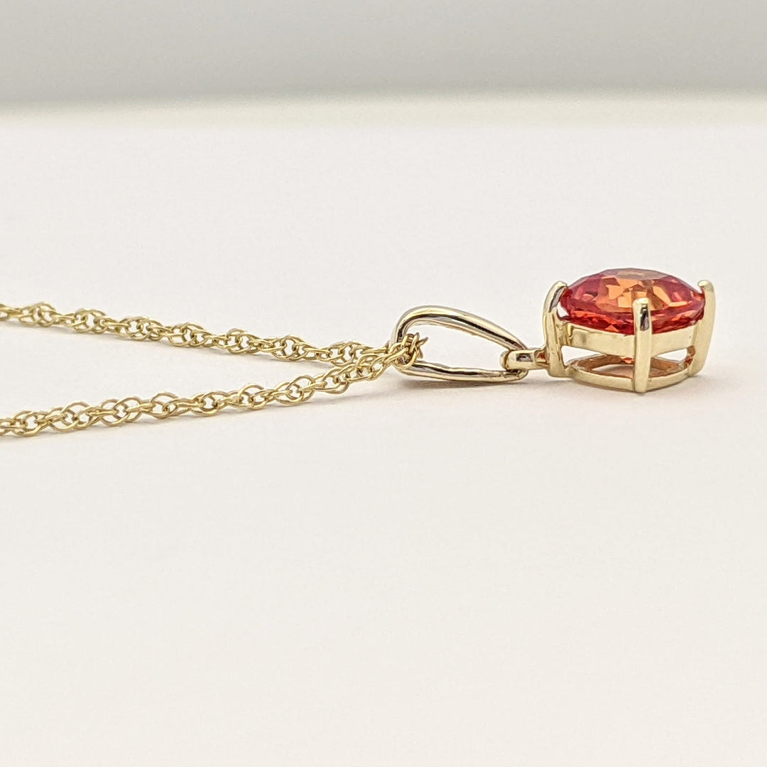 14K LAB-CREATED ORANGE SAPPHIRE CUSHION CUT 6MM ESTATE PENDANT & CHAIN 1.9 GRAMS