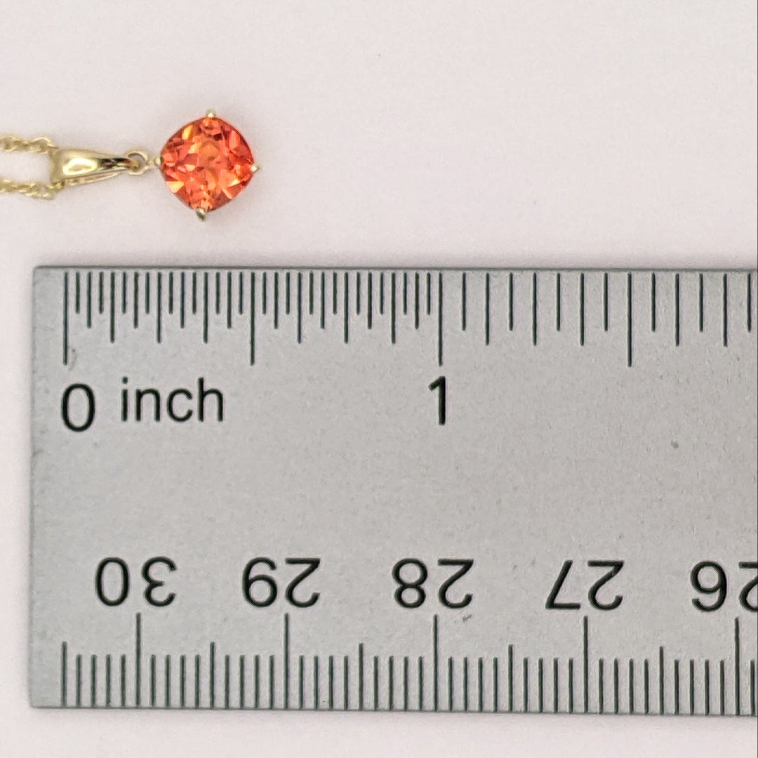 14K LAB-CREATED ORANGE SAPPHIRE CUSHION CUT 6MM ESTATE PENDANT & CHAIN 1.9 GRAMS