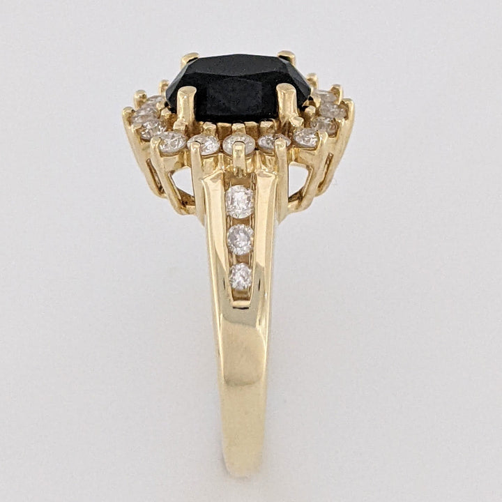14K ONYX OVAL 6X8 WITH .50 DIAMOND TOTAL WEIGHT ESTATE HALO RING 3.7 GRAMS