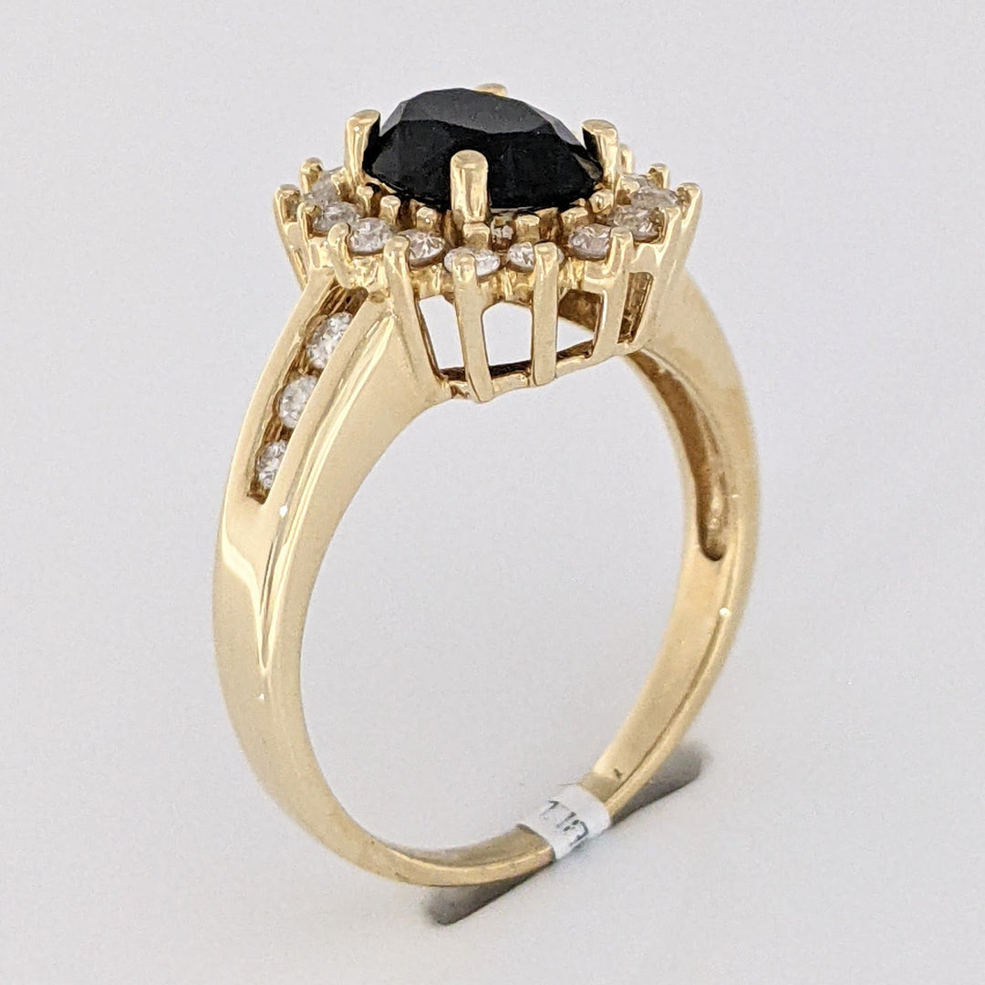14K ONYX OVAL 6X8 WITH .50 DIAMOND TOTAL WEIGHT ESTATE HALO RING 3.7 GRAMS