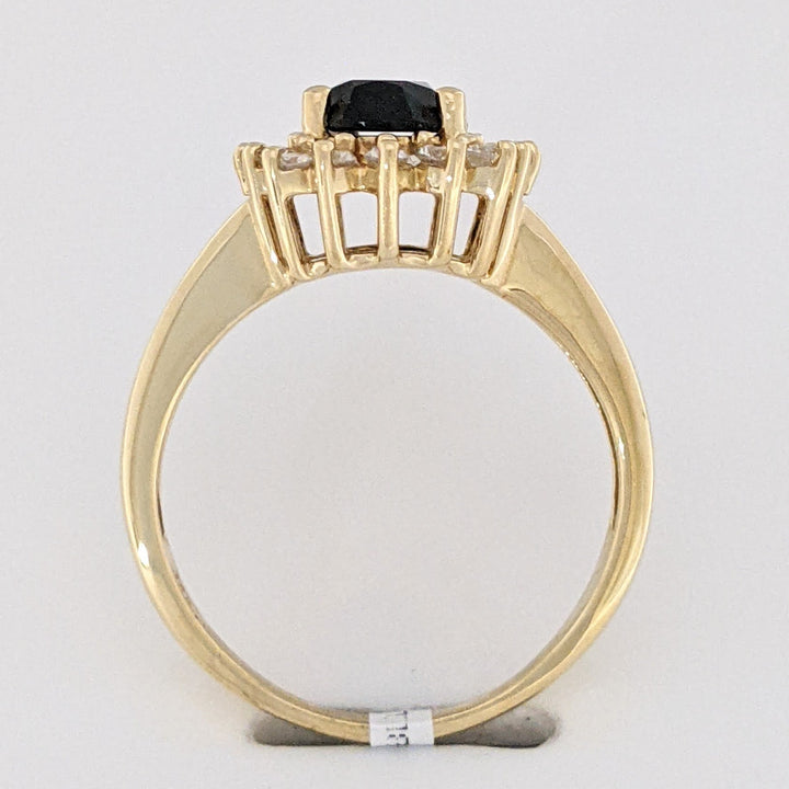 14K ONYX OVAL 6X8 WITH .50 DIAMOND TOTAL WEIGHT ESTATE HALO RING 3.7 GRAMS